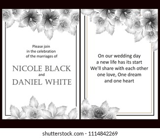 Vintage delicate invitation with flowers for wedding, marriage, bridal, birthday, Valentine's day. Romantic vector illustration.