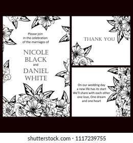 Vintage delicate invitation with flowers for wedding, marriage, bridal, birthday, Valentine's day. Romantic vector illustration.