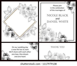 Vintage delicate invitation with flowers for wedding, marriage, bridal, birthday, Valentine's day. Romantic vector illustration.