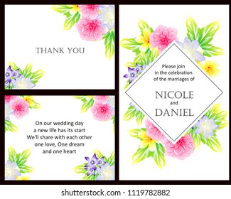 Vintage delicate invitation with flowers for wedding, marriage, bridal, birthday, Valentine's day. Romantic vector illustration.