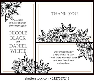 Vintage delicate invitation with flowers for wedding, marriage, bridal, birthday, Valentine's day. Romantic vector illustration.