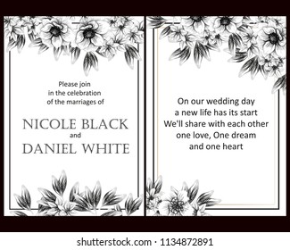 Vintage delicate invitation with flowers for wedding, marriage, bridal, birthday, Valentine's day. Romantic vector illustration.