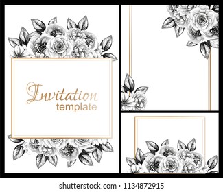Vintage delicate invitation with flowers for wedding, marriage, bridal, birthday, Valentine's day. Romantic vector illustration.