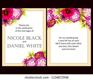 Vintage delicate invitation with flowers for wedding, marriage, bridal, birthday, Valentine's day. Romantic vector illustration.