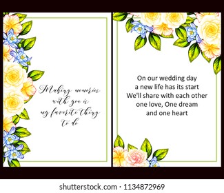 Vintage delicate invitation with flowers for wedding, marriage, bridal, birthday, Valentine's day. Romantic vector illustration.