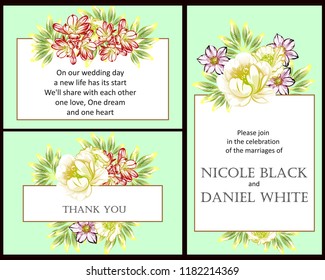 Vintage delicate invitation with flowers for wedding, marriage, bridal, birthday, Valentine's day. Romantic vector illustration