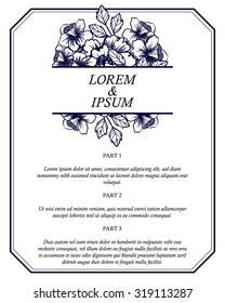 Vintage delicate invitation with flowers for wedding, marriage, bridal, birthday, Valentine's day. Romantic vector illustration.
