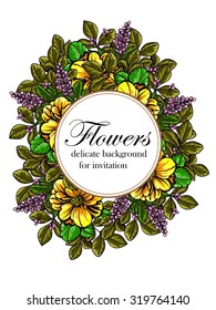 Vintage delicate invitation with flowers for wedding, marriage, bridal, birthday, Valentine's day. Romantic vector illustration.