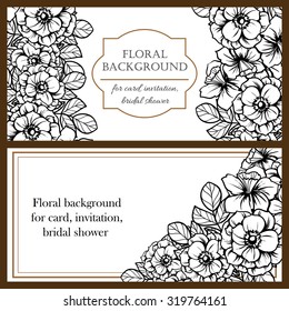 Vintage delicate invitation with flowers for wedding, marriage, bridal, birthday, Valentine's day. Romantic vector illustration.