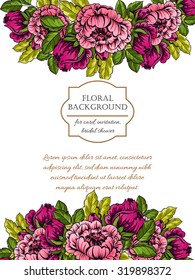 Vintage delicate invitation with flowers for wedding, marriage, bridal, birthday, Valentine's day. Romantic vector illustration.