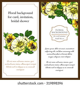 Vintage delicate invitation with flowers for wedding, marriage, bridal, birthday, Valentine's day. Romantic vector illustration.