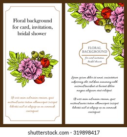 Vintage delicate invitation with flowers for wedding, marriage, bridal, birthday, Valentine's day. Romantic vector illustration.