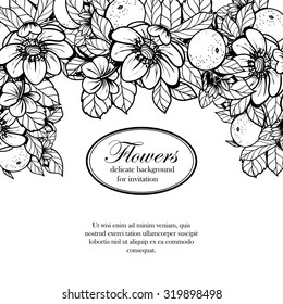 Vintage delicate invitation with flowers for wedding, marriage, bridal, birthday, Valentine's day. Romantic vector illustration.