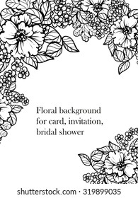 Vintage delicate invitation with flowers for wedding, marriage, bridal, birthday, Valentine's day. Romantic vector illustration.