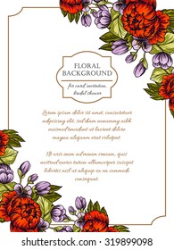 Vintage delicate invitation with flowers for wedding, marriage, bridal, birthday, Valentine's day. Romantic vector illustration.
