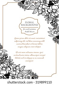 Vintage delicate invitation with flowers for wedding, marriage, bridal, birthday, Valentine's day. Romantic vector illustration.