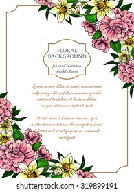Vintage delicate invitation with flowers for wedding, marriage, bridal, birthday, Valentine's day. Romantic vector illustration.