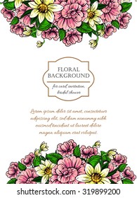 Vintage delicate invitation with flowers for wedding, marriage, bridal, birthday, Valentine's day. Romantic vector illustration.
