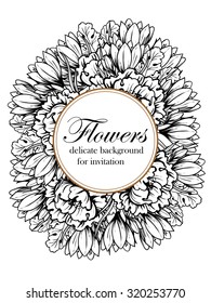 Vintage delicate invitation with flowers for wedding, marriage, bridal, birthday, Valentine's day. Romantic vector illustration.