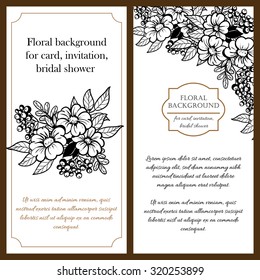 Vintage delicate invitation with flowers for wedding, marriage, bridal, birthday, Valentine's day. Romantic vector illustration.