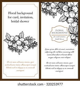 Vintage delicate invitation with flowers for wedding, marriage, bridal, birthday, Valentine's day. Romantic vector illustration.