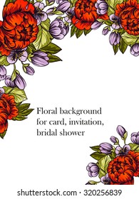 Vintage delicate invitation with flowers for wedding, marriage, bridal, birthday, Valentine's day. Romantic vector illustration.