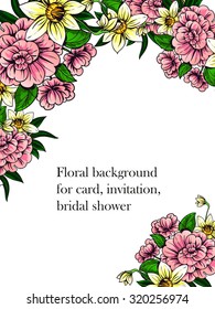 Vintage delicate invitation with flowers for wedding, marriage, bridal, birthday, Valentine's day. Romantic vector illustration.