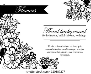 Vintage delicate invitation with flowers for wedding, marriage, bridal, birthday, Valentine's day. Romantic vector illustration.
