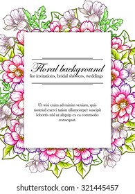 Vintage delicate invitation with flowers for wedding, marriage, bridal, birthday, Valentine's day. Romantic vector illustration.