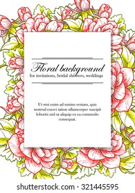 Vintage delicate invitation with flowers for wedding, marriage, bridal, birthday, Valentine's day. Romantic vector illustration.