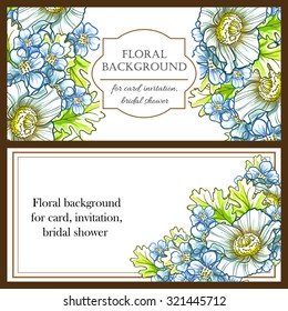 Vintage delicate invitation with flowers for wedding, marriage, bridal, birthday, Valentine's day. Romantic vector illustration.