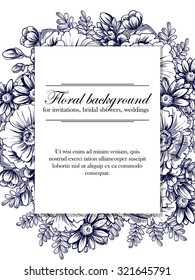 Vintage delicate invitation with flowers for wedding, marriage, bridal, birthday, Valentine's day. Romantic vector illustration.
