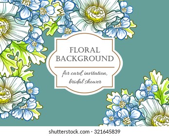 Vintage delicate invitation with flowers for wedding, marriage, bridal, birthday, Valentine's day. Romantic vector illustration.