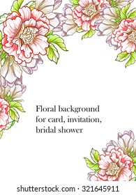 Vintage delicate invitation with flowers for wedding, marriage, bridal, birthday, Valentine's day. Romantic vector illustration.