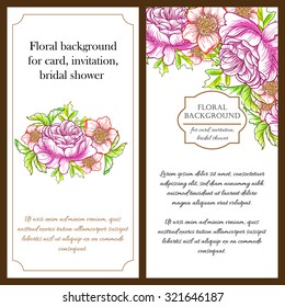 Vintage delicate invitation with flowers for wedding, marriage, bridal, birthday, Valentine's day. Romantic vector illustration.