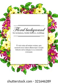 Vintage delicate invitation with flowers for wedding, marriage, bridal, birthday, Valentine's day. Romantic vector illustration.