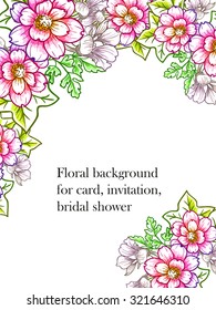 Vintage delicate invitation with flowers for wedding, marriage, bridal, birthday, Valentine's day. Romantic vector illustration.