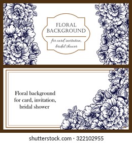 Vintage delicate invitation with flowers for wedding, marriage, bridal, birthday, Valentine's day. Romantic vector illustration.