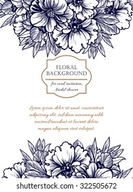 Vintage delicate invitation with flowers for wedding, marriage, bridal, birthday, Valentine's day. Romantic vector illustration.