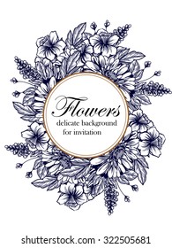 Vintage delicate invitation with flowers for wedding, marriage, bridal, birthday, Valentine's day. Romantic vector illustration.
