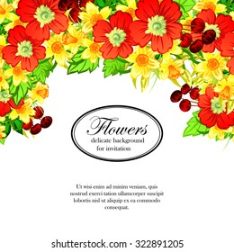 Vintage delicate invitation with flowers for wedding, marriage, bridal, birthday, Valentine's day. Romantic vector illustration.