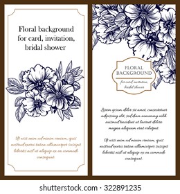 Vintage delicate invitation with flowers for wedding, marriage, bridal, birthday, Valentine's day. Romantic vector illustration.