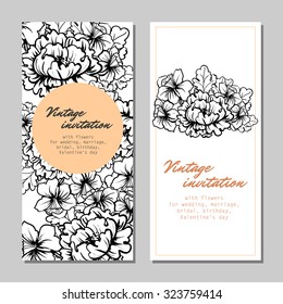 Vintage delicate invitation with flowers for wedding, marriage, bridal, birthday, Valentine's day. Romantic vector illustration.