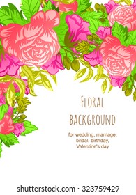 Vintage delicate invitation with flowers for wedding, marriage, bridal, birthday, Valentine's day. Romantic vector illustration.