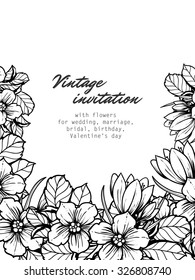 Vintage delicate invitation with flowers for wedding, marriage, bridal, birthday, Valentine's day.
