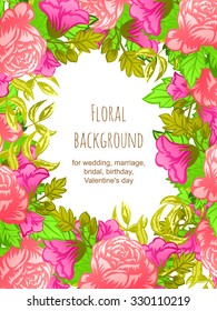 Vintage delicate invitation with flowers for wedding, marriage, bridal, birthday, Valentine's day. Romantic vector illustration.