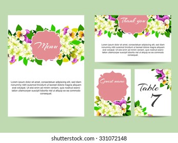 Vintage delicate invitation with flowers for wedding, marriage, bridal, birthday, Valentine's day. Romantic vector illustration.