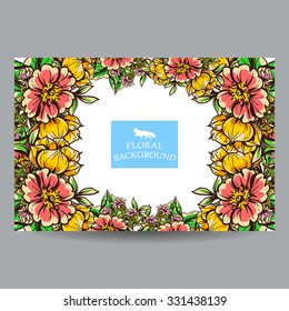 Vintage delicate invitation with flowers for wedding, marriage, bridal, birthday, Valentine's day. Romantic vector illustration.