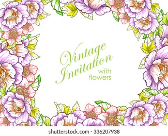 Vintage delicate invitation with flowers for wedding, marriage, bridal, birthday, Valentine's day Vintage delicate invitation with flowers for wedding, marriage, bridal, birthday, Valentine's day