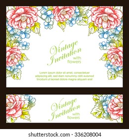 Vintage delicate invitation with flowers for wedding, marriage, bridal, birthday, Valentine's day